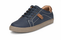 Navy Blue Faux-Leather Sneakers with Tan Accents